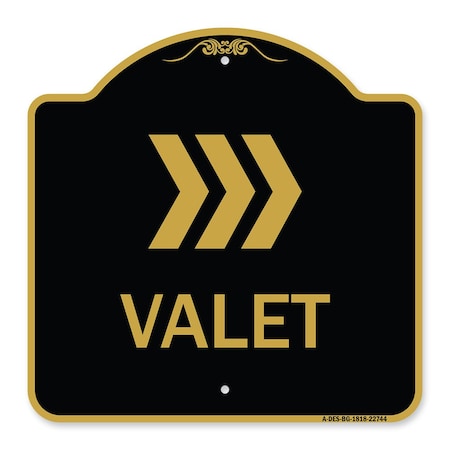 Signmission Designer Series Sign-Valet Right Arrow, Black & Gold Aluminum Sign, 18" x 18", BG-1818-22744 A-DES-BG-1818-22744